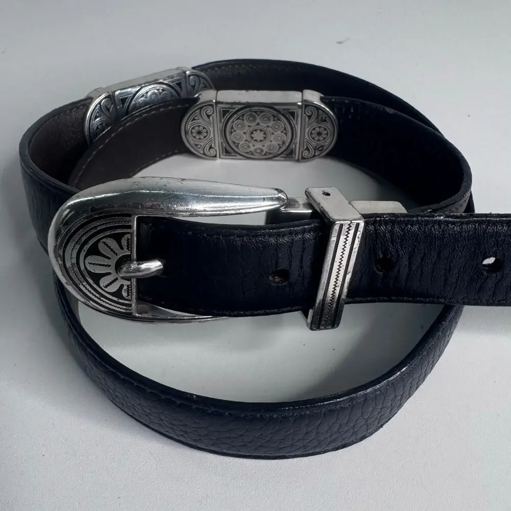 VTG Brighton Reversible Silver Buckle Croc Brown/Black  Leather Segmented M 30